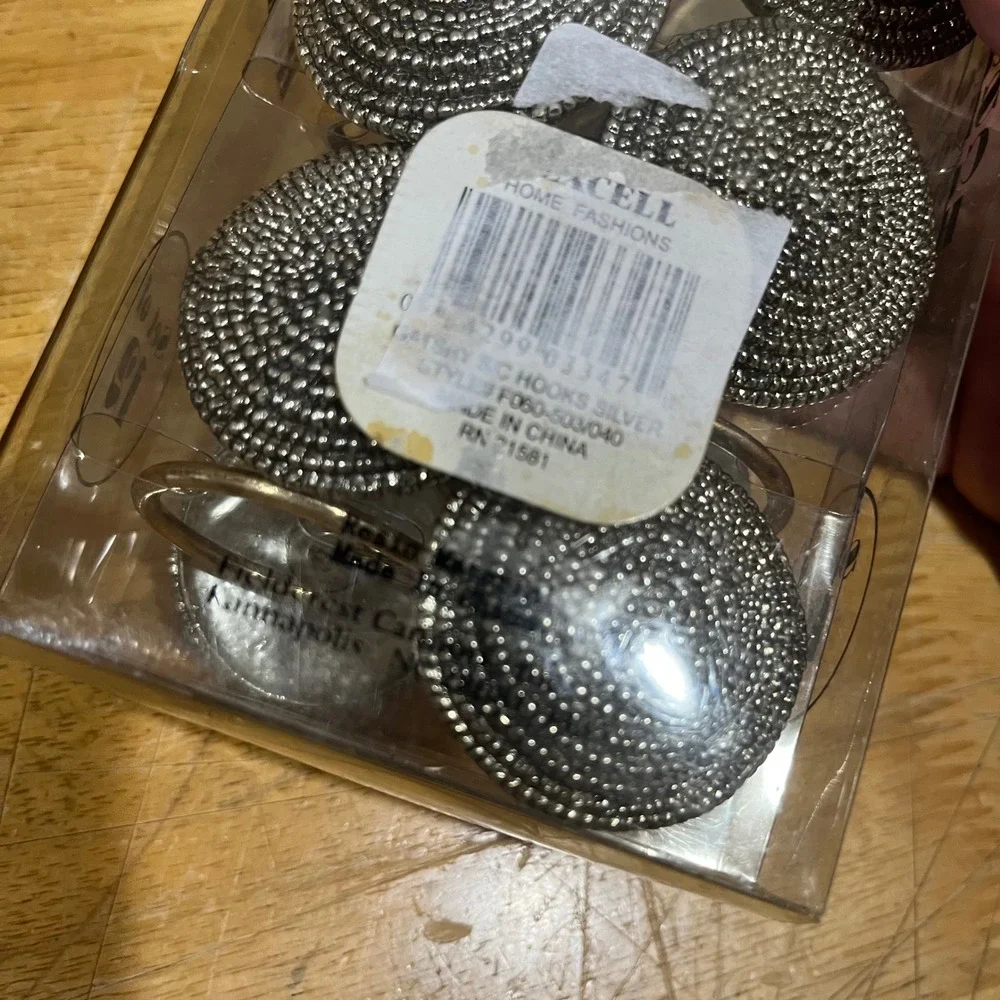 Fieldcrest Gatsby‎ Decorative Shower Curtain Hooks Silver Beaded Set of 12 New